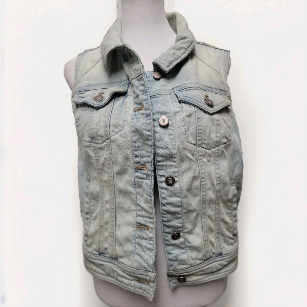 Anthropologie Pilcro The Letterpress Womens SZ M Denim Vest Crochet Lace Back